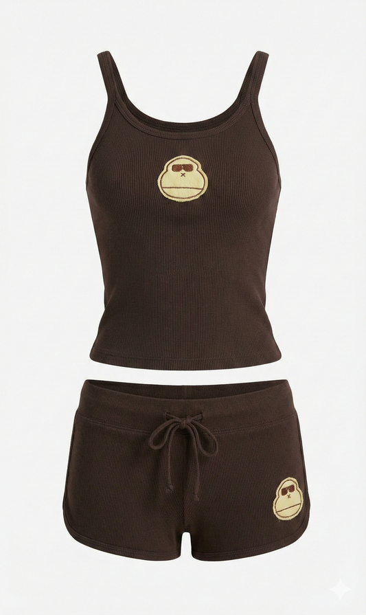 Mocha Ribbed Monkey Tank & Short Set